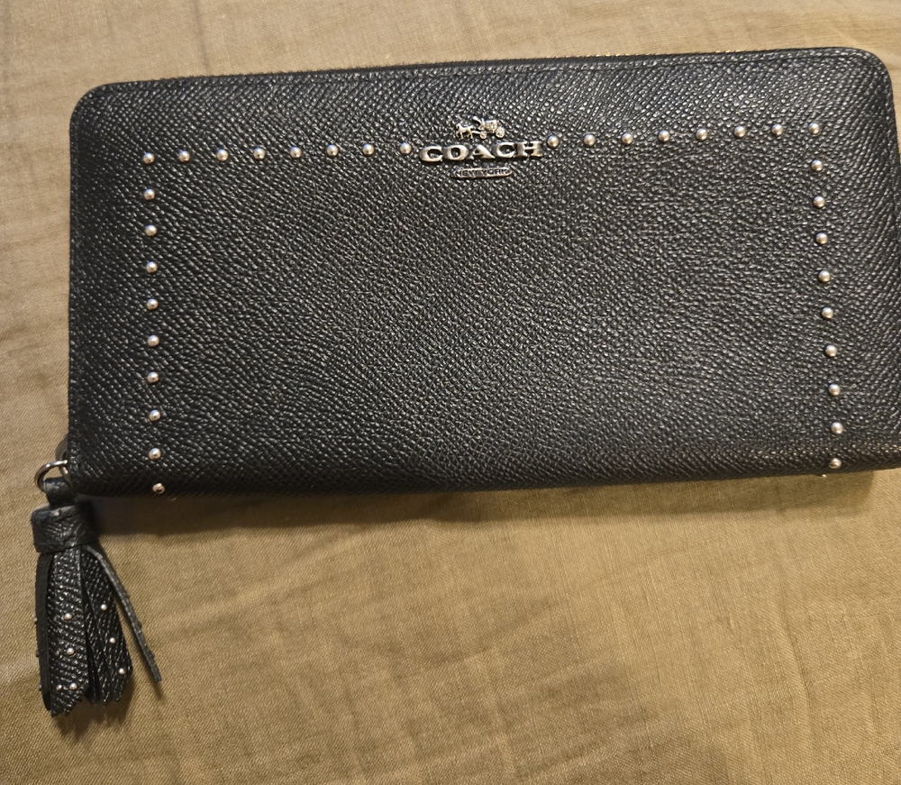 Coach Black Textured Wallet with Silver Accents